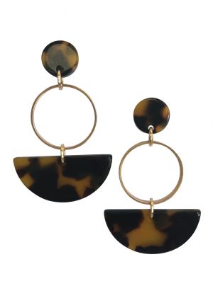 Brown tortoiseshell and gold drop earring