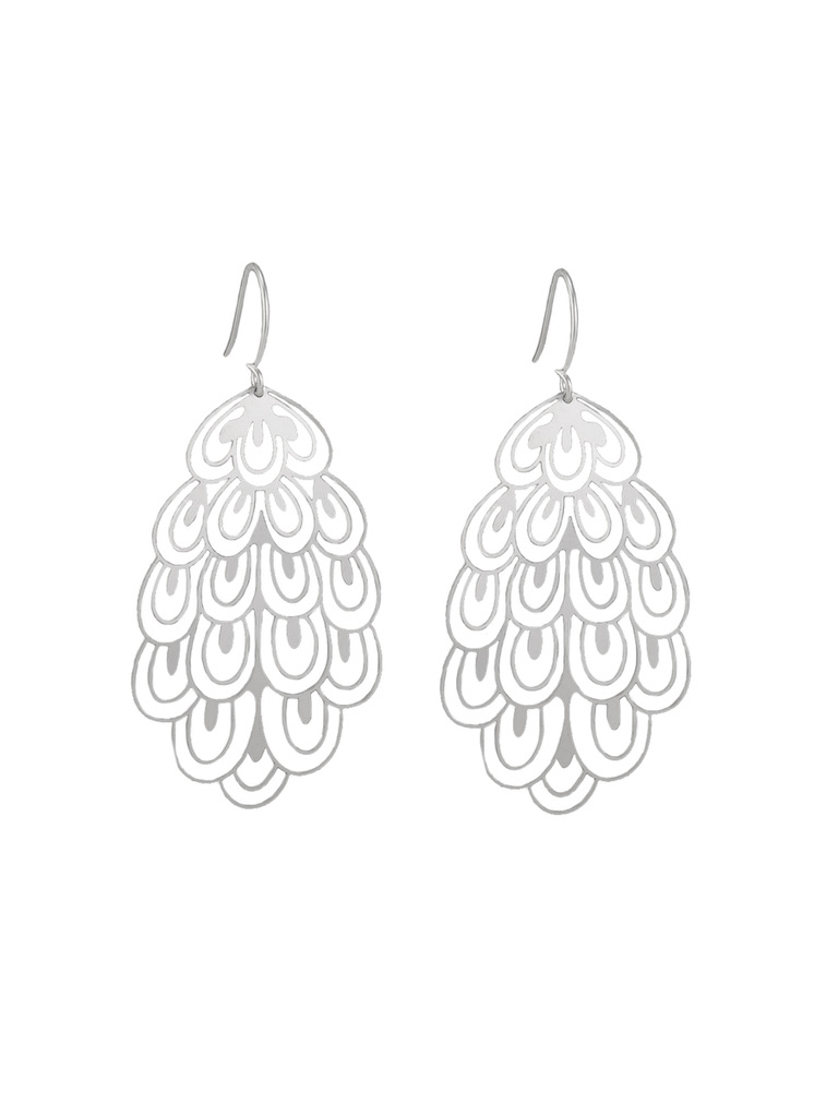 peacock style drop earrings in silver