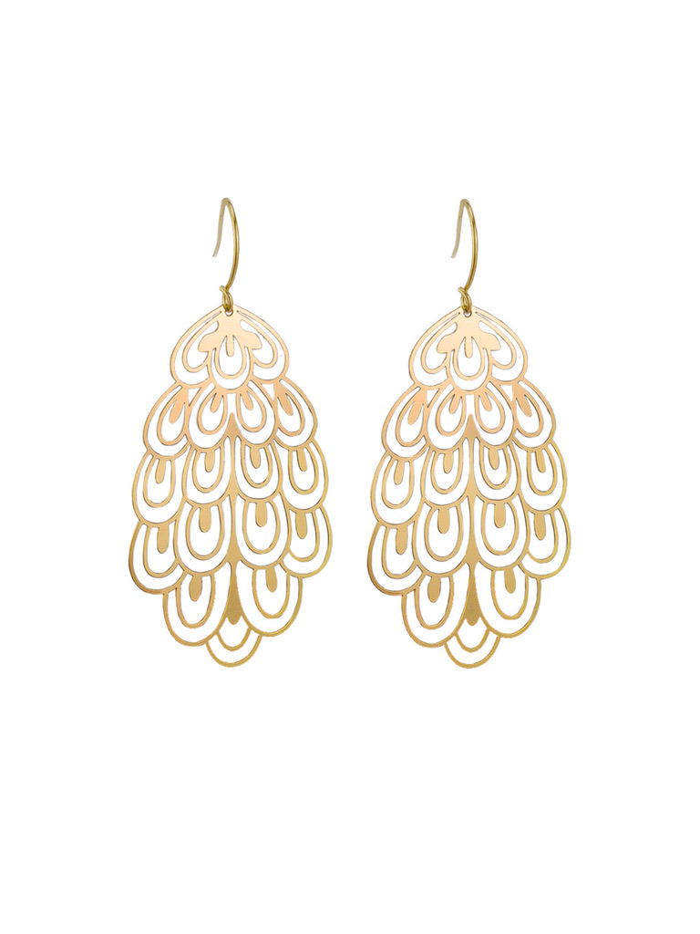 peacock drop earrings in gold